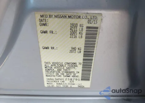 2015 Nissan Altima 2.5 S из США, поврежденный, VIN 1N4AL3APXFC258791